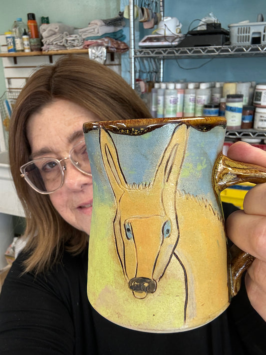 Devotion Mug, Balaam's Donkey, ceramic, pottery, hand-made