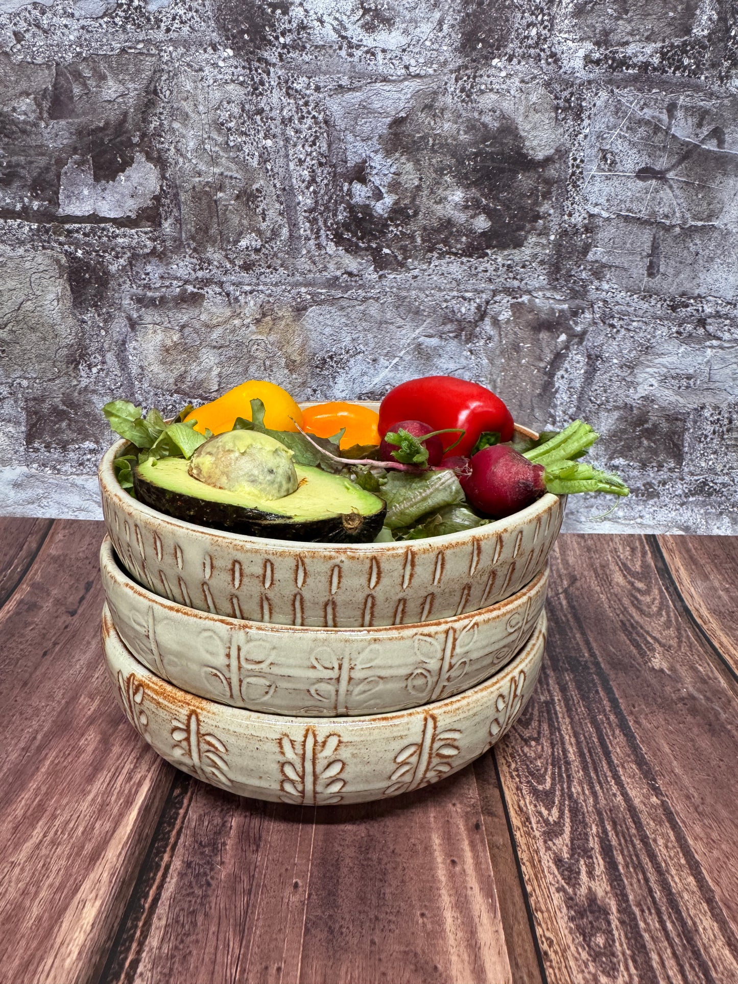 Carved Grain Bowls, set of 3