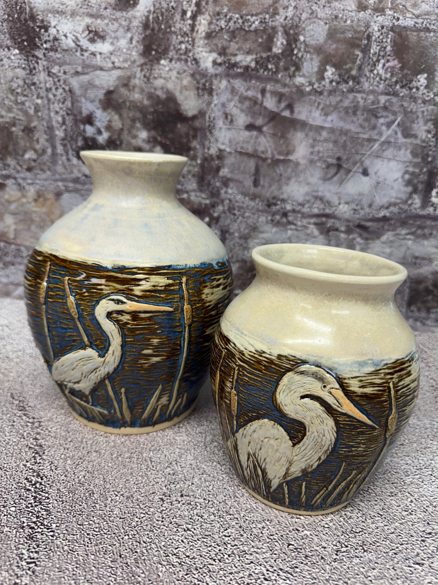 Hand Carved Egret Vase