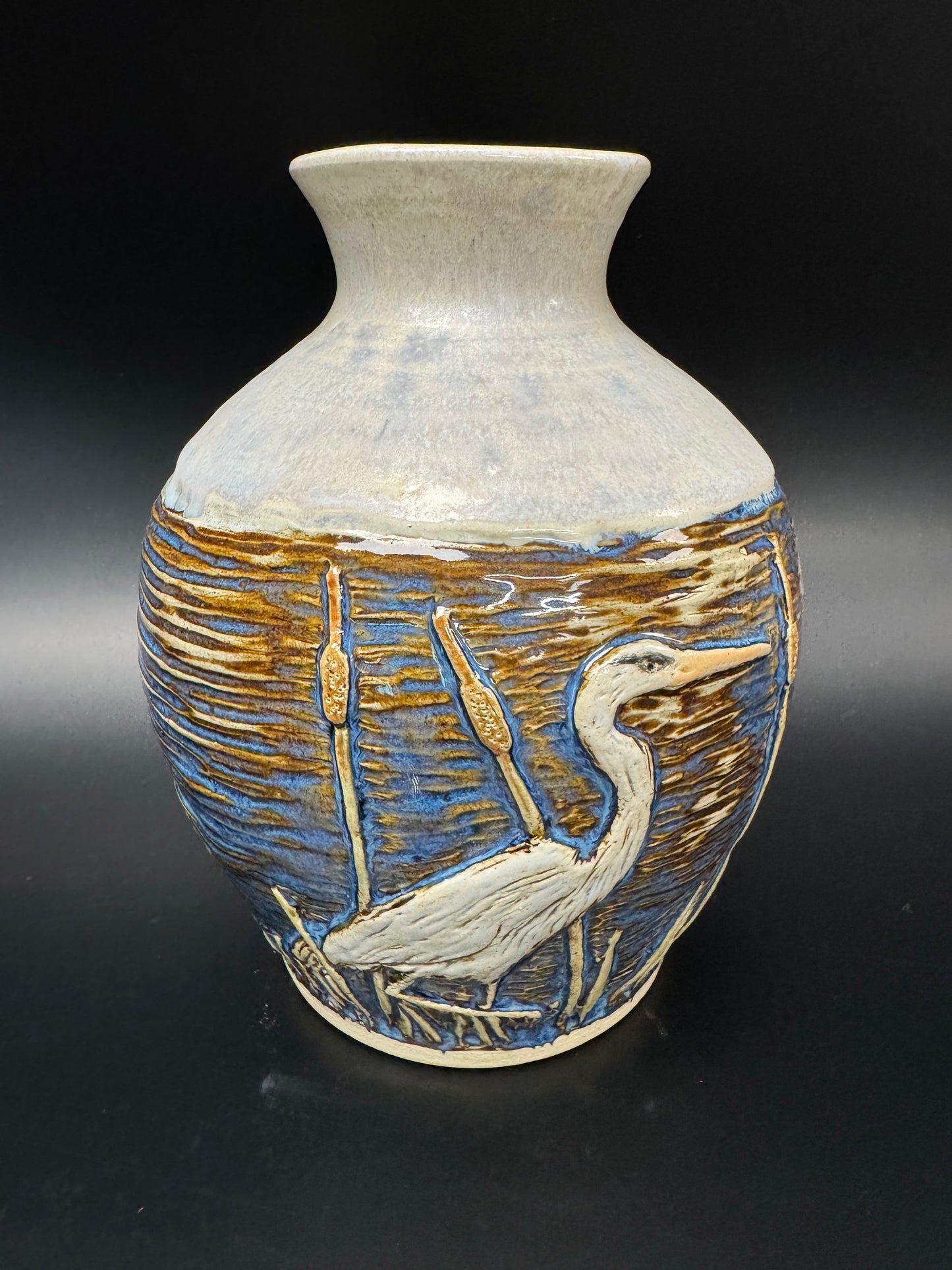 Hand Carved Egret Vase