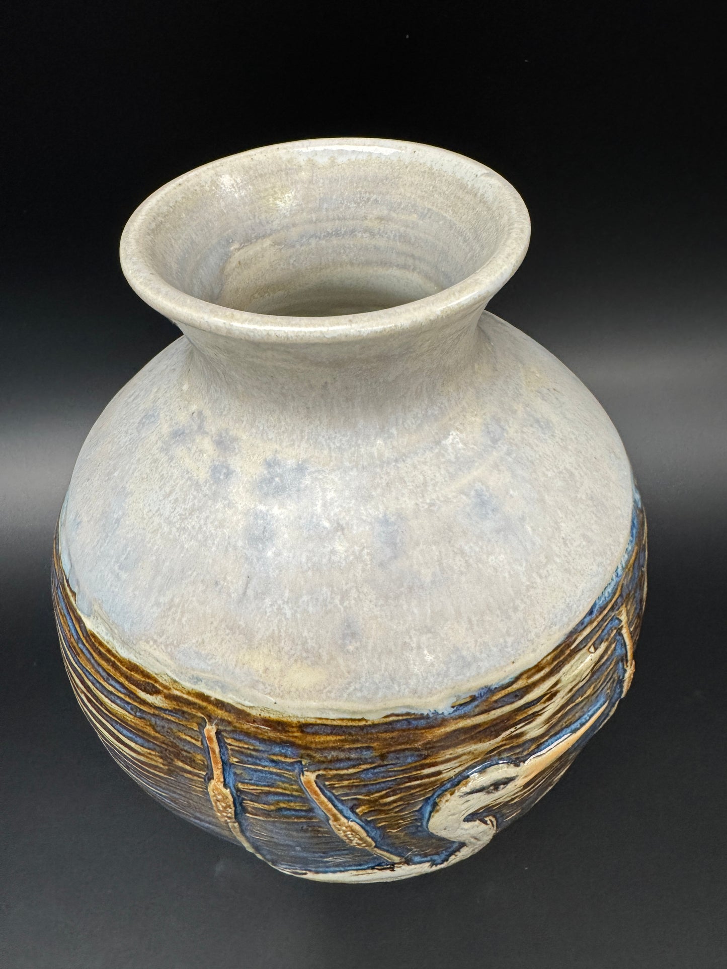 Hand Carved Egret Vase